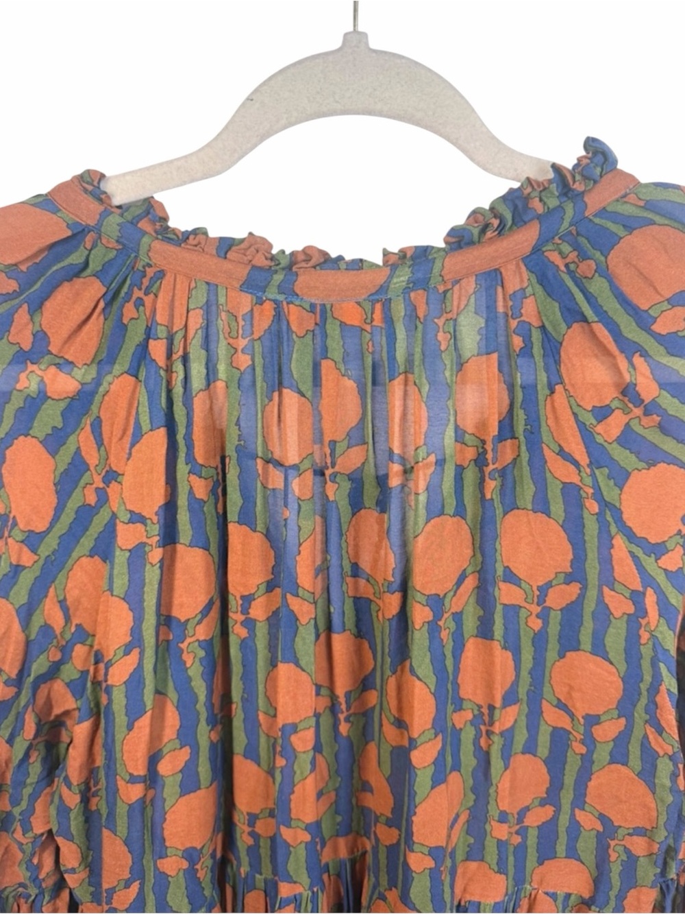 Oliphant Silk Cotton Tie Front Balloon Mini Dress Long Sleeve Tulip Orange - Picture 7 of 13
